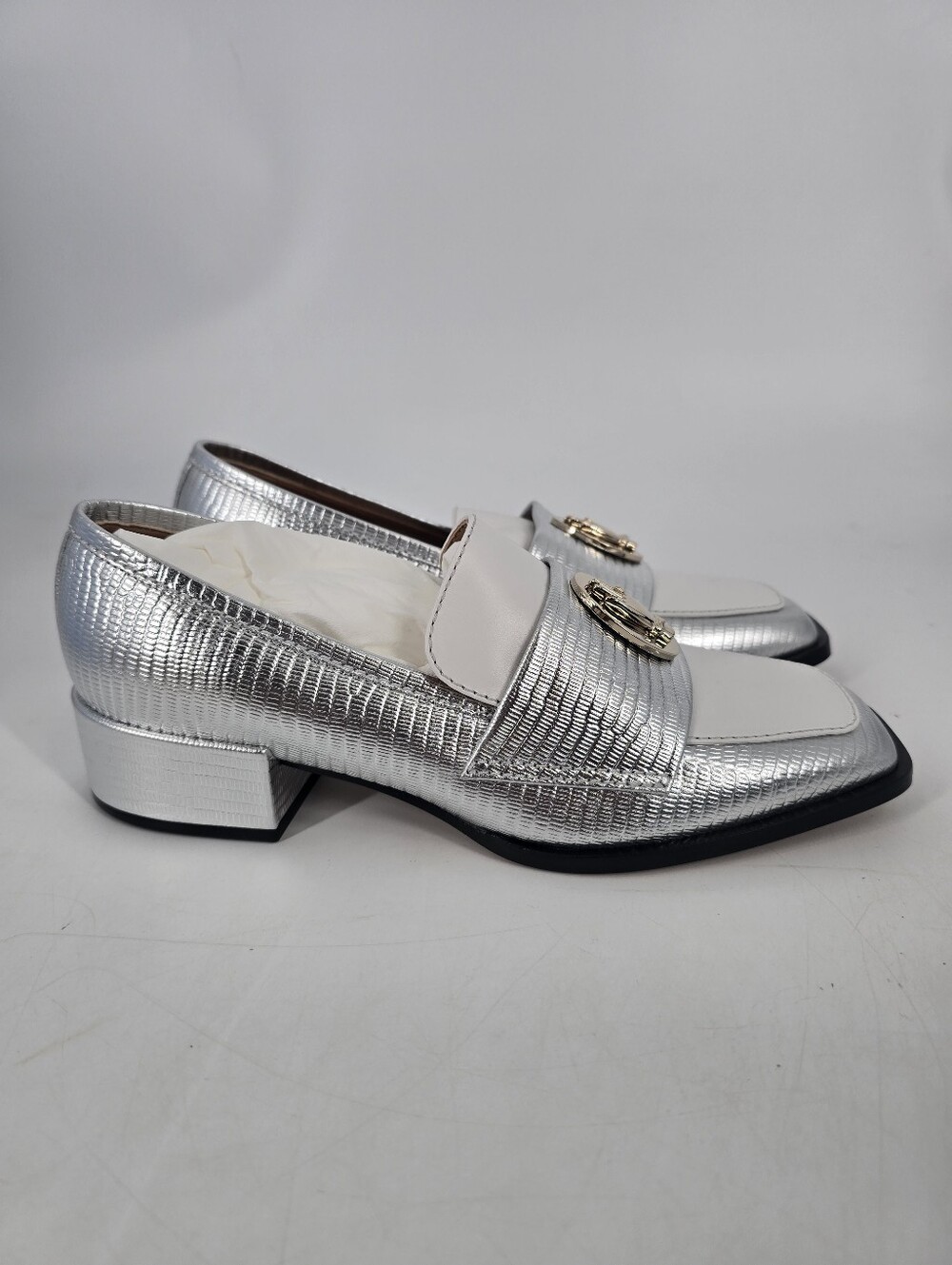Nomasei Nono Loafers in Bicolor Silver White Size 37.5 US 7 NEW with Dustbag